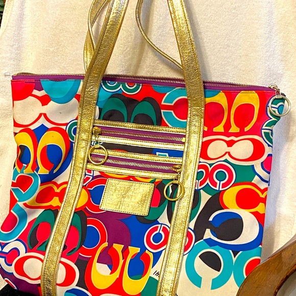 Coach Handbags - Coach purse Signature Pop Art graphic fabric with metallic trim lStyle No: 13839